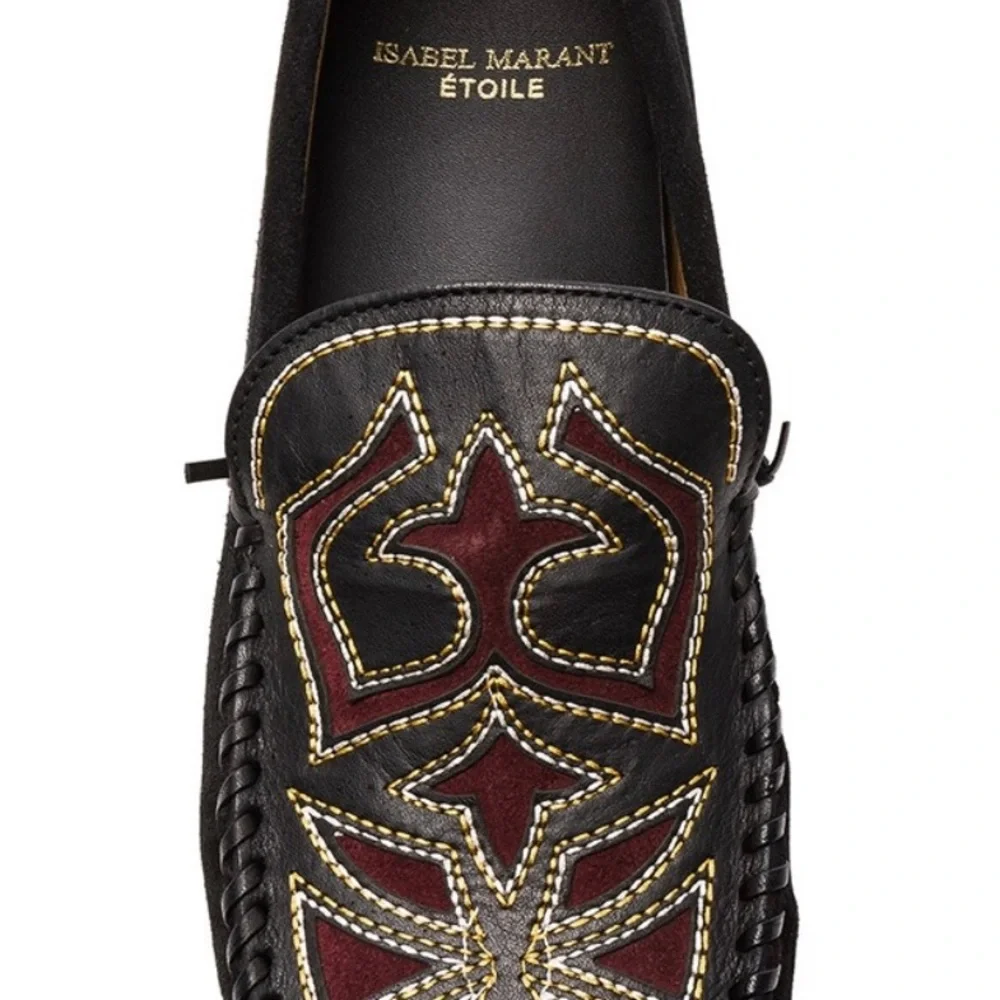 Isabel Marant Etoile Finha Leather and Velvet Embroidered Loafers - Picture 7 of 9